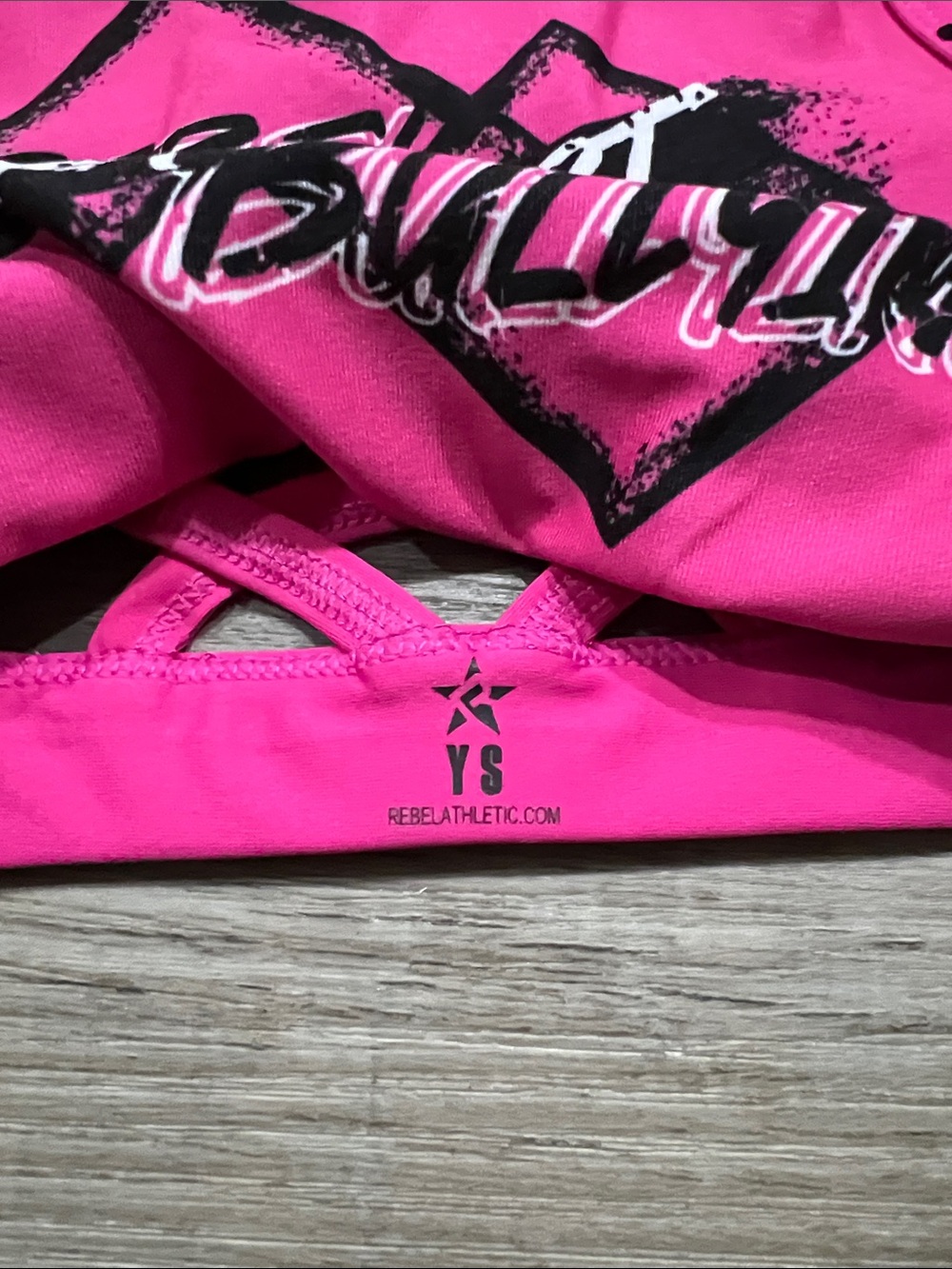 Rebel Against Bullying bra size YS. Pink with black rhinestones. - Picture 6 of 6